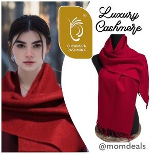 Certified 100%Cashmere Pashmina Nepal Lux Winter Scarf Red Fringe Handmade NWT